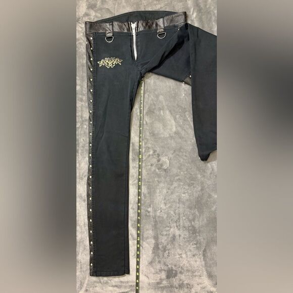 Vintage Y2K Serious La Black Studded Moto Pants Sz 5 - Picture 5 of 11